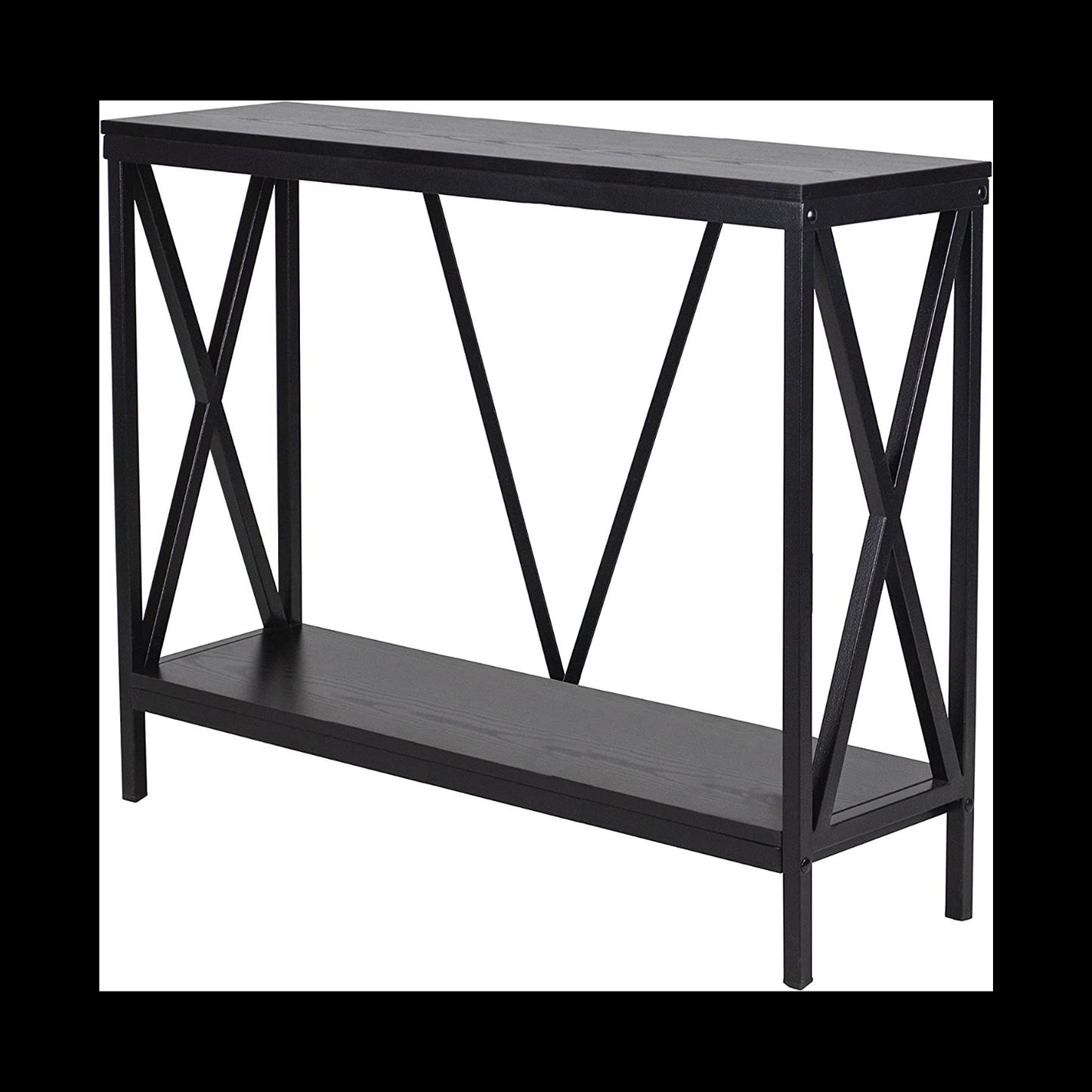 Aquatic Fundamentals 40-55 Gallon Black Steel X-Frame Aquarium Stand with lower shelf