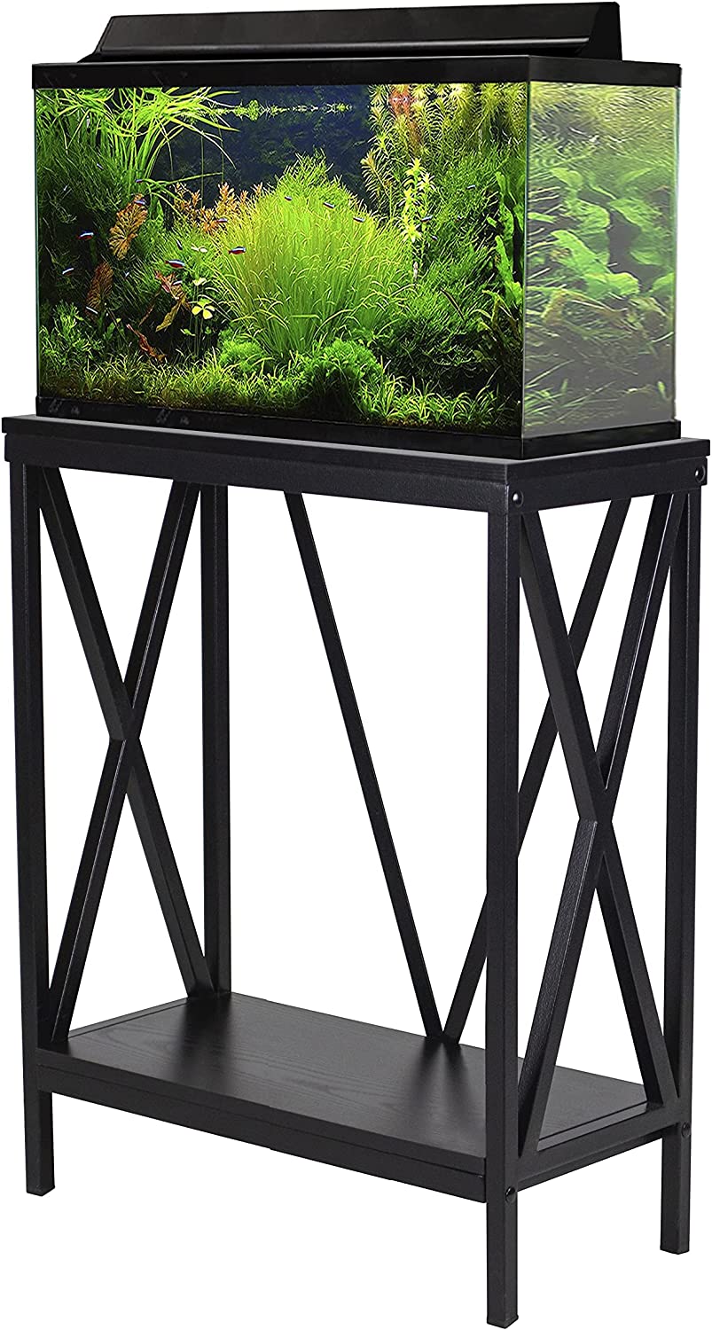 Aquatic Fundamentals 20 Gallon Black Steel X-Frame Aquarium Stand with lower shelf