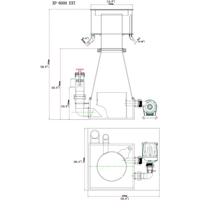SRO XP8000E Recirculating External Protein Skimmer - Fish Tank USA