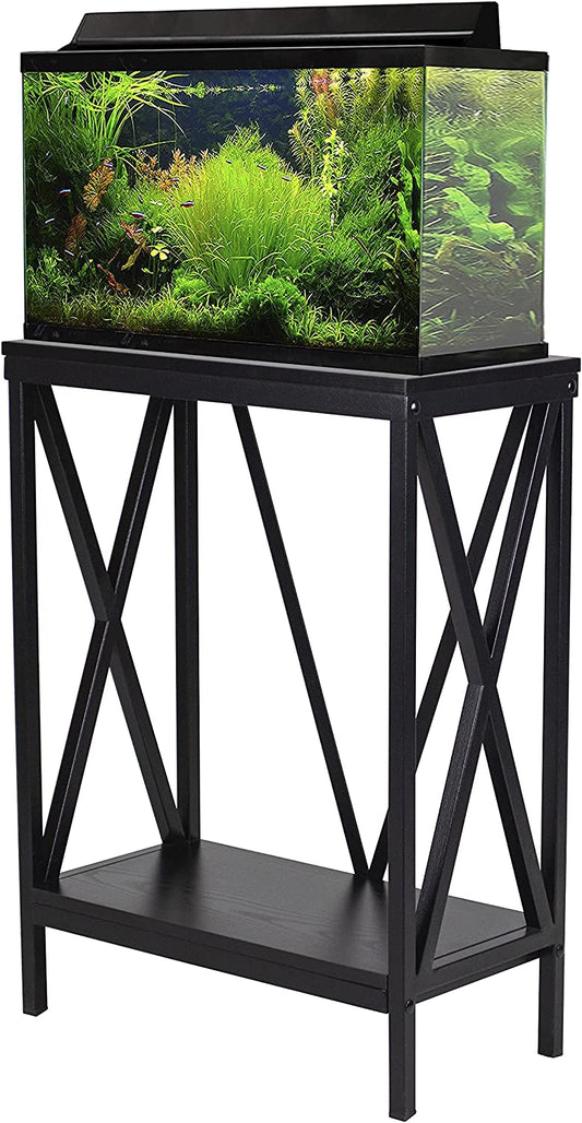 Aquatic Fundamentals 10 Gallon Black Steel X-Frame Aquarium Stand with lower shelf