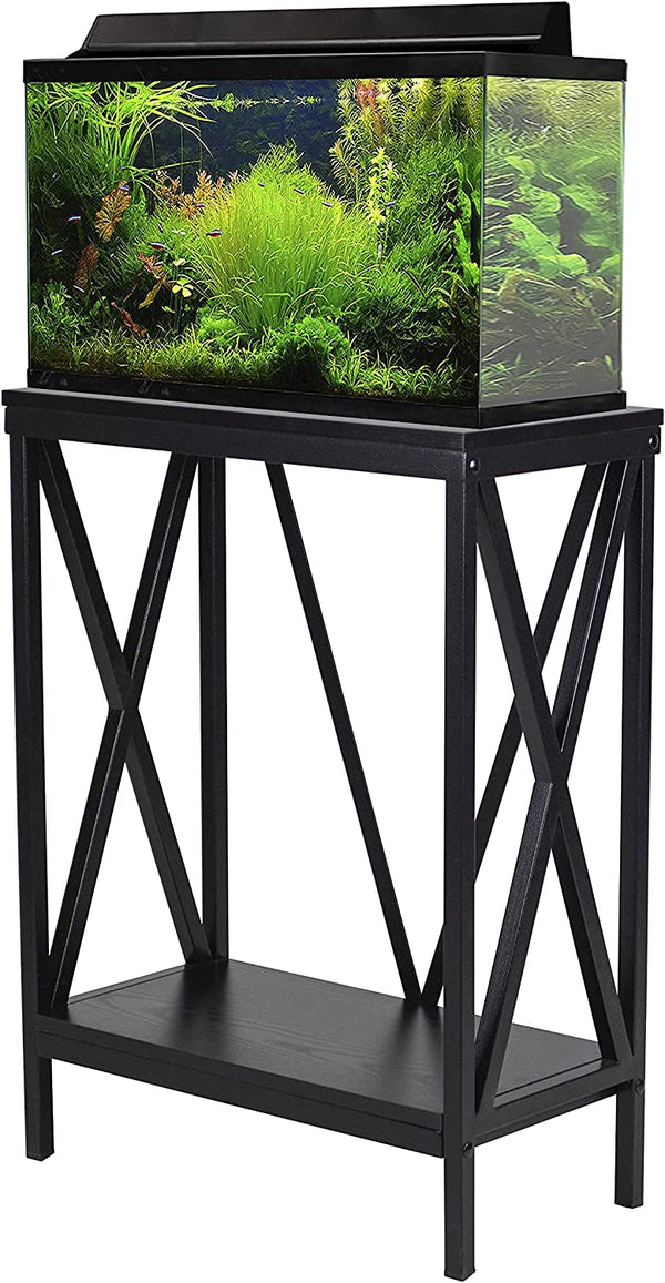 Aquatic Fundamentals 10 Gallon Black Steel X-Frame Aquarium Stand with lower shelf