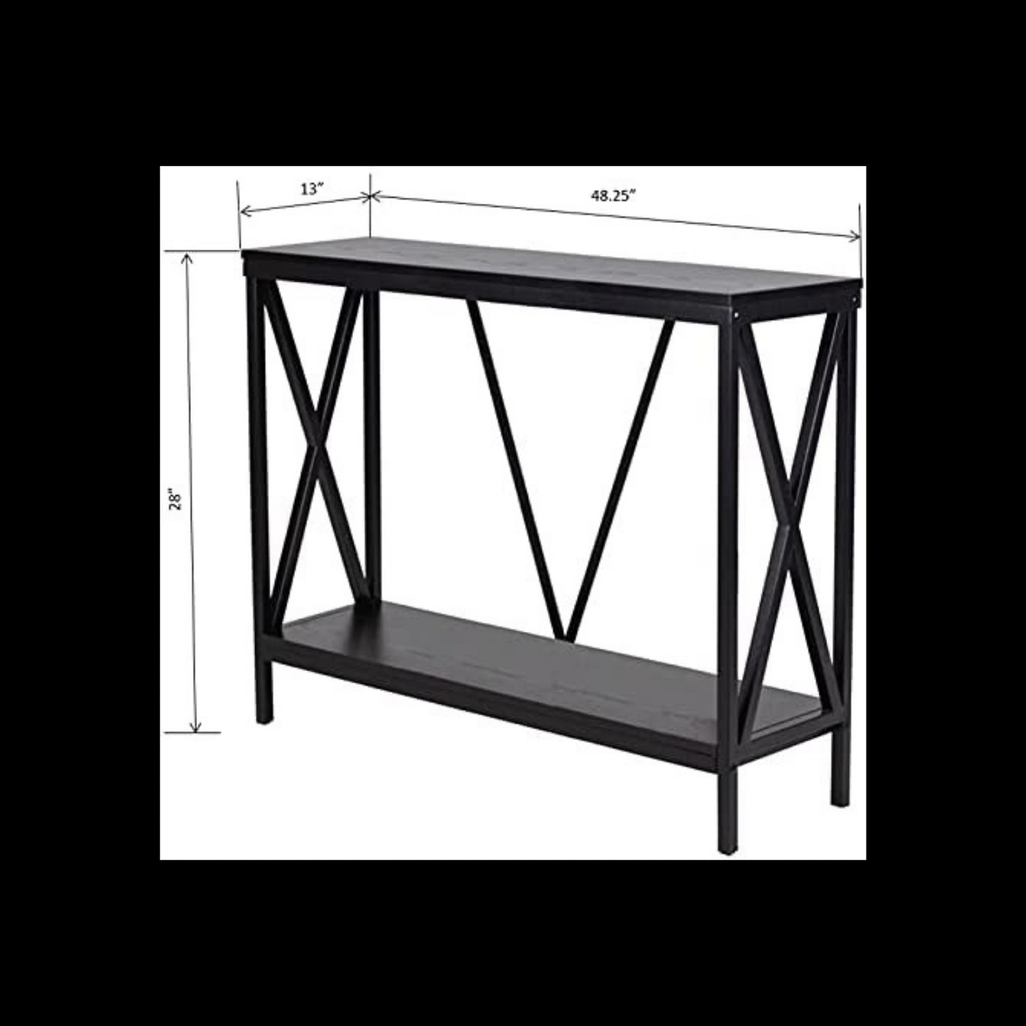Aquatic Fundamentals 40-55 Gallon Black Steel X-Frame Aquarium Stand with lower shelf