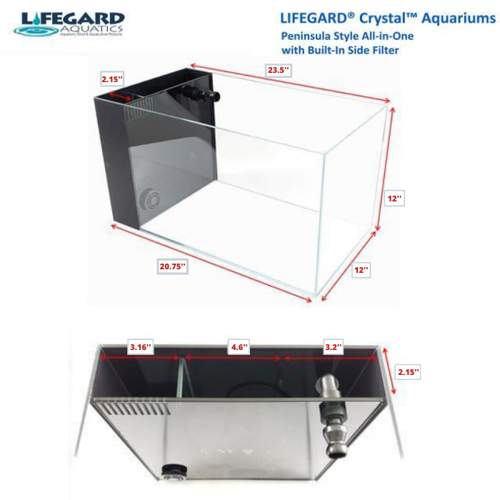 14 Gallon CRYSTAL 45 Degree Low Iron Ultra Clear Aquarium with Built in Side Filter-Lifegard Aquatics - Fish Tank USA