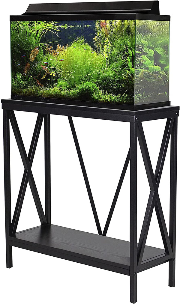 Aquatic Fundamentals 29-37 Gallon Black Steel X-Frame Aquarium Stand with lower shelf